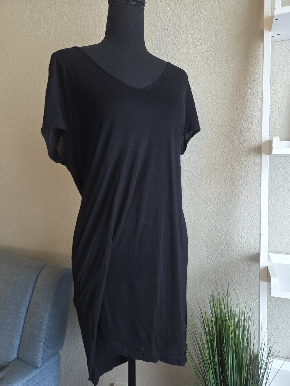 Rick Owens Black Asymmetric Draped Tunic Dress Size 6